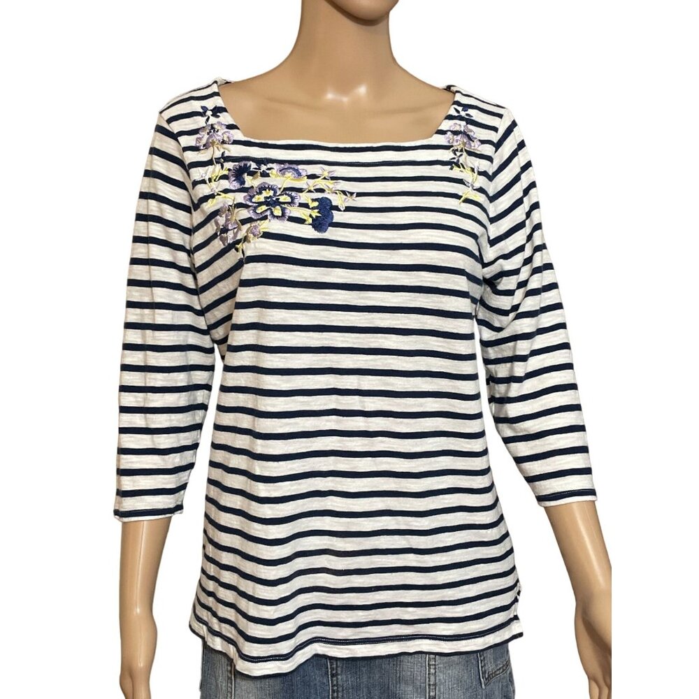 Chico's Blue White Stripes Embroidered Shirt Plus Size 1